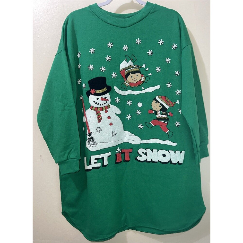 VTG 90s Womans Christmas‎ Sweater Sz L STARLIT NIGHTS Let It Snow Cottage Core